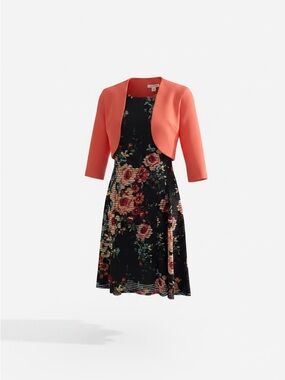 Coldwater Creek Coral Jacket with Floral Pattern Dress